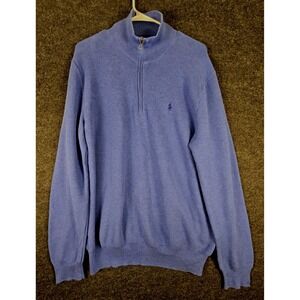 Polo Ralph Lauren Men's Blue Pima Cotton 1/4 Zip Sweater Size L